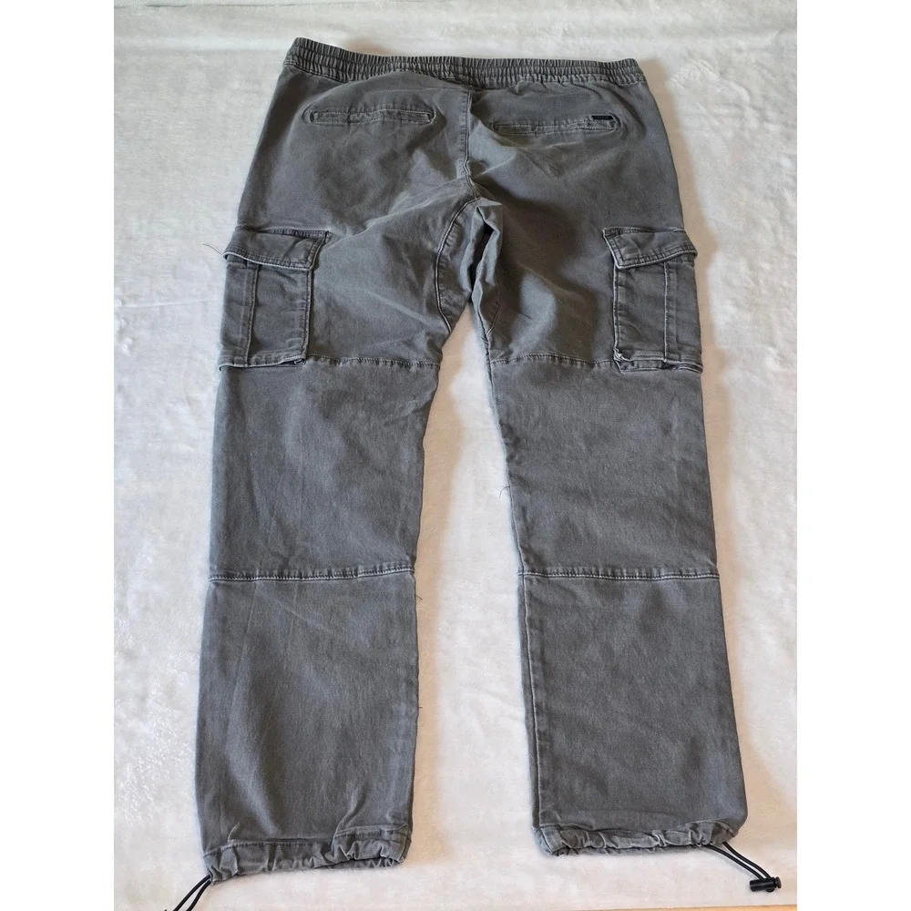 PacSun Slim Cargo Pants Mens Large Gray Elastic Waist Drawstring Bungee Hem